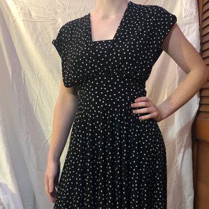Polka-Dot Knee Length Dress with Drapey Sleeves